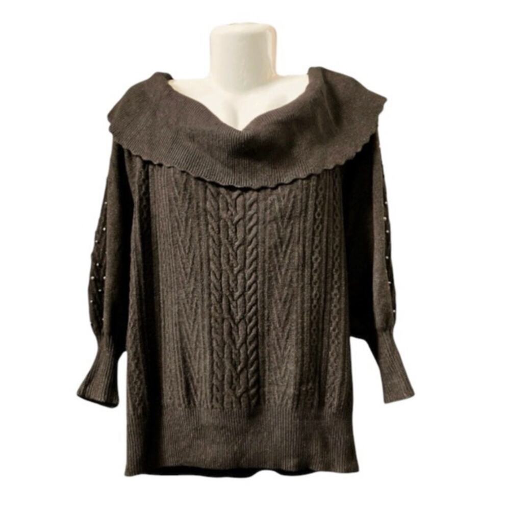 Design History Women's Black Off-The-Shoulder Cable Knit Balloon Sweater Size 3X